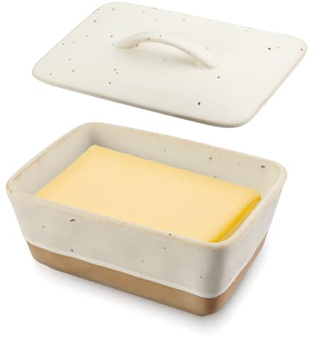 MHwan Mantequillera, Diseño Vintage, Apta para Todos los Tamaños Estándar de Mantequilla (250 g), Apto para Lavavajillas, Conserva el aroma de la mantequilla, el queso y los productos lácteos (Blanco)