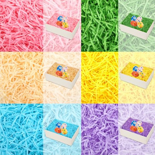 MARFOREVER Déchiquetés de papier raphia, 100 g de matériau de remplissage d'herbe de Pâques avec 6 couleurs, papier déchiqueté pour boîtes cadeaux et décorations de Pâques (9 cm)