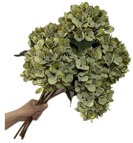 forestmistry 5pcs Artificial Green Hydrangea Flower 46cm Tall, 17cm Large Flower Head Fake Silk Flower for Vase Home Decor Wedding Centerpiece (green)