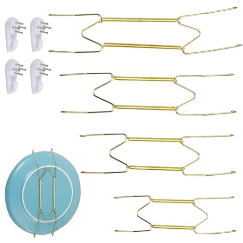 4 Pcs Plate Hangers for Walls, 6 to 12 Inch Stainless Steel Invisible Plate Wall Hangers with Hooks, W Shaped Decorative Plate Holder for Wall Art Display and Antique China