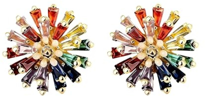 Bunte Zirkonia Ohrringe Damen - 925 Silber Nadel Gänseblümchen Ohrstecker Handgefertigt, Feuerwerk Blumen Ohrschmuck, Luxuriöses Schmuck Geschenk für Frauen Mädchen
