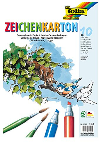 folia 8820 - Zeichenkarton, 250 g/m², DIN A2, 10 Blatt, weiß - Zeichenpapier für vielfältige kreative Ideen