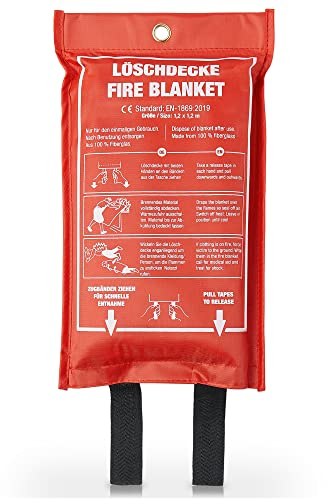 Amazy Couverture Anti feu – Couverture de Protection Incendie Norme DIN en 1896 pour éteindre Les débuts d’incendies (1,2 x 1,2 m)