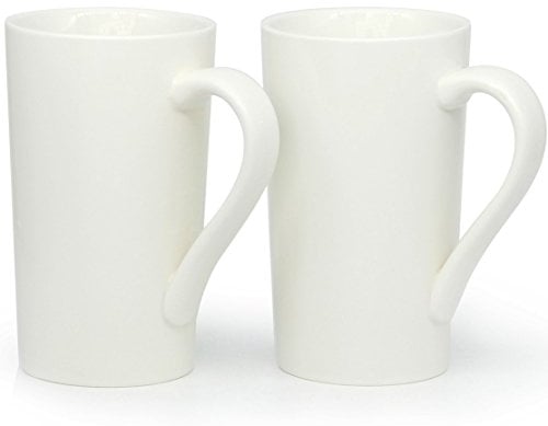 Tazas de café grandes de 20 oz / 600 ml, taza de cerámica Smilatte M007 Plain Tall con asa para hombres de papá, juego de 2, blanco
