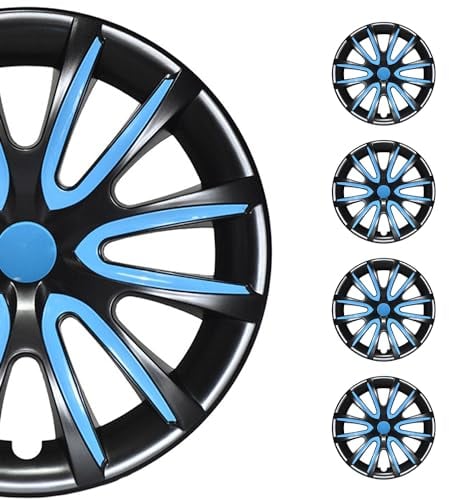 OMAC 4X Radkappen Radzierblenden Radblenden 14 Zoll Stahlfelgen Glänzend Schwarz-Blau