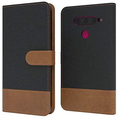 EAZY CASE Tasche kompatibel mit LG V40 ThinQ Stoff Schutzhülle mit Standfunktion Klapphülle im Bookstyle, Handytasche Handyhülle Flip Cover mit Magnetverschluss und Kartenfach, Kunstleder, Schwarz