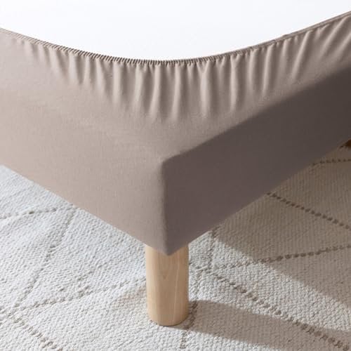 Cache-sommier 80x190 Taupe – 100% Coton Jersey Extensible – Doux, Résistant, Facile à Installer – Oeko-TEX – pour sommier de 15 à 30 cm