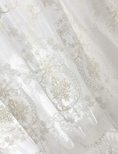 Lactraum Gardine Wohnzimmer Weiß Transparent Bestickt Vintage Klassische Voile Normal mit Kräuselband 200 x 245 cm