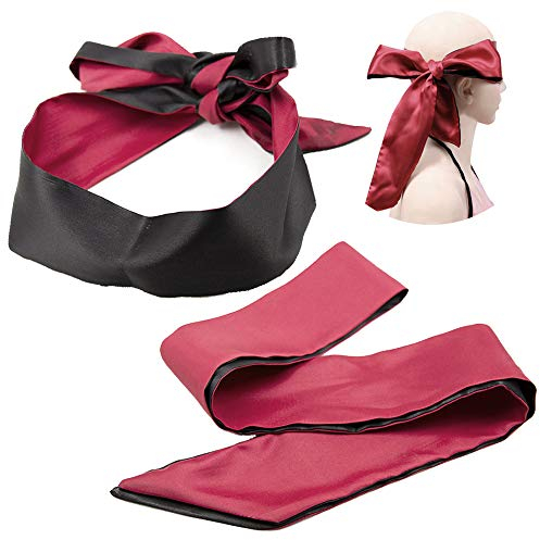 Ziyero 2 Weich Lang Satin Augenbinde Blinder Komfortable Schlafmasken Erwachsene Schlafmasken Kostüm Weich Stilvoll Bügelbar, für Hause, Reisen, Büro, Yoga, Meditation, Paar Spiele—Rose + Schwarz