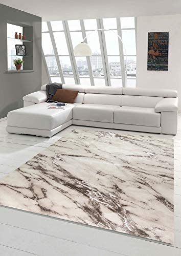 Teppich-Traum Kurzflor Teppich Marmor Creme Beige 200x290 cm | Pflegeleicht, schmutzabweisend, strapazierfähig, allergikerfreundlich, seitlich gekettelt, OEKO-TEX geprüft, 12 mm Flor