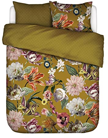 ESSENZA Bettwäsche Filou Olive Satin Blumen Blüten Dahlien Tulpen Floral Geblümt Grün, Größe:200 cm x 200 cm
