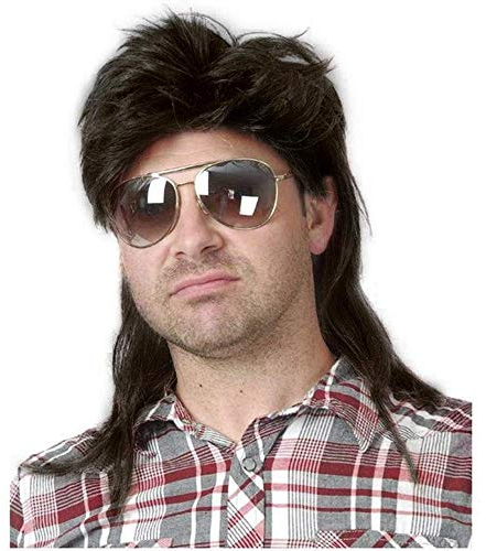 Beweig Perücke Männer Schwarz Vokuhila 80er Mullet Perücke Herren Lang Synthetische Haare Perücke Cosplay Halloween Kostüm Party