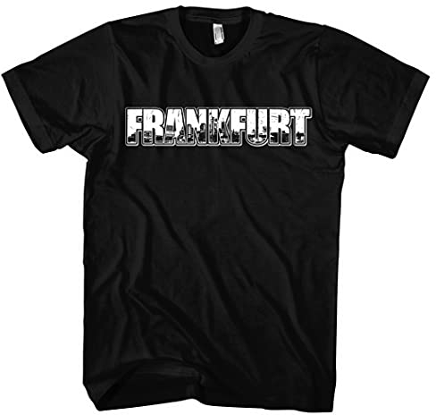 Frankfurt Vintage Skyline Herren T-Shirt | Stadt - City - Fussball - Sport - Frankfurt Shirt - Ultras | Schwarz (M) Druk: Weiß
