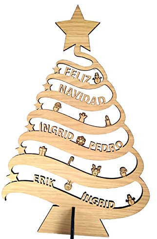 Árbol de Navidad de Madera Personalizado Con Nombres de la Familia, Decoración Navideña Con Logotipo, Original