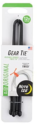 Nite Ize Original Gear Tie, Reusable Rubber Twist Tie, 12 Inch, Black, 2-Pack