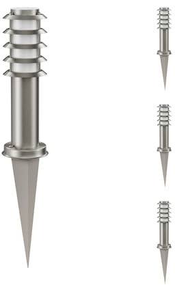 ledscom.de 4 pz. bitta luminosa PORU con picchetto a terra per esterni, IP44, griglia, 39cm, acciaio inox, incl. lampada E27 471lm, bianco extra-caldo