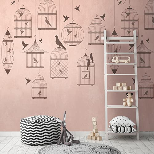 Livingwalls Birds The Wall 382961 382961 382961 Papier peint intissé Motif oiseaux Rose Gris 1,59 m x 2,80 m