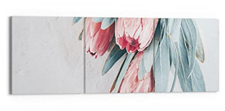 Wandbilder Dekoration Wohnzimmer Blume Eukalyptus Australier Bilder auf Leinwand 150x50cm Leinwandbild Schlafzimmer Set 3 teilige Wand Kunstdruck Art Groß XXL Wanddeko Bild Canvas CA150x50-5016