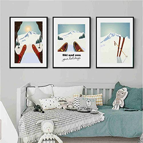 BDHcdfAJGf Vintage Winter Sports Poster and Print Ski Gemälde Wall Pictures Skiing Wall Gemälde Picture Canvas Painting Retro Home Deko 40x60cmx3 Unframed