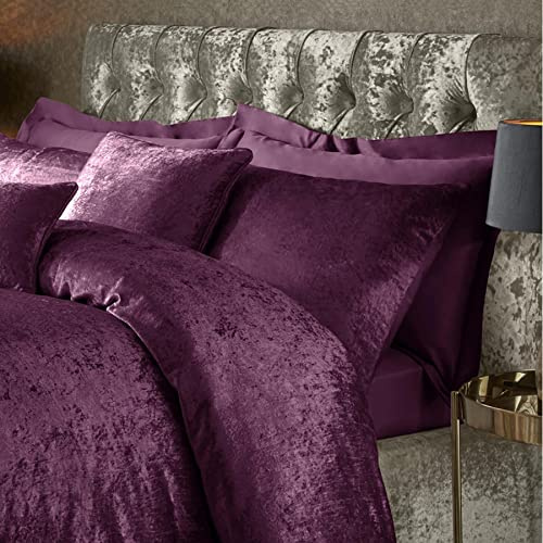 ED Luxury Crushed Velvet Duvet Quilt Cover Bedding Linen Set With Housewife Pillowcases Ultra Soft Duvet Cover Set [Super King, Plum]