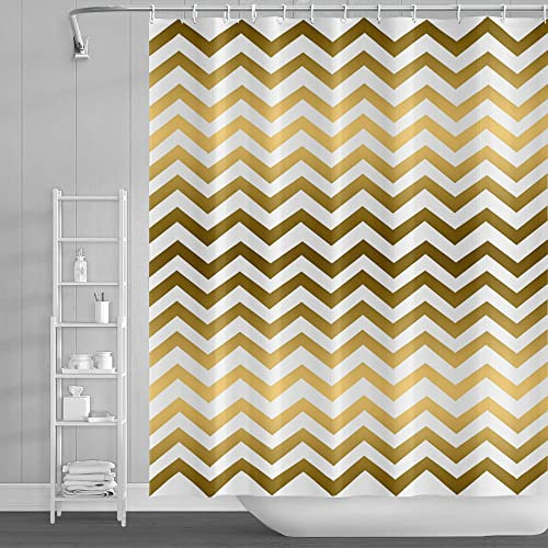 SDOTPMT Tenda da doccia a righe ondulate orizzontali a zigzag, 105 x 160 cm, colore bianco dorato, tenda da bagno geometrica astratta per bambini, decorazione per il bagno in tessuto poliestere