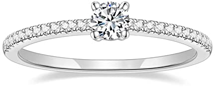 Titaniumcentral Vorsteckring Damen Eternity Ringe Schmal Rund Zirkonia Verlobungsringe Eheringe Versprechen Ring (Silber,52 (16.6)