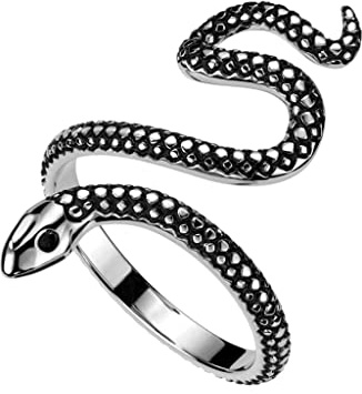 Paula & Fritz® Ring Damen Motivring Antike Schlange Silber 316L Chirurgenstahl Größe 64 (20,4) 38-mm breit Damen-Ring Herren-Ring Partner-Ring Ehering