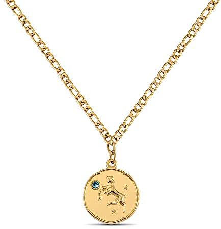 GD GOOD.designs Sternzeichen Kette Widder Gold mit Geburtsstein für Damen - 18K vergoldete Halskette mit Zodiac Anhänger