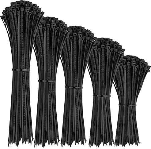 KEWUZY 1000 Piezas Bridas de Plastico para Cables, 100/150/200/250/300 mm Negras Bridas Para Cables Profesionales, Resistentes UV, Bridas para Cables para Oficina, Hogar, Exteriores