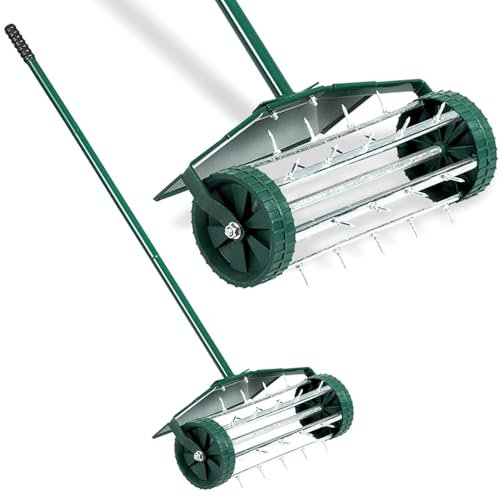 Heavy Duty Rolling Lawn Aerator, Easy to Assemble & Use Outdoor Garden Lawn Spike Aerator Roller Home Grass