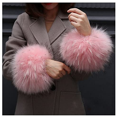SHTGOI Damen Pelzmanschetten Fell Handgelenk Wärmer Kunstpelz Manschetten Armstulpen Winter Handwärmer Ärmel Plüsch Pulswärmer Fellstulpen Faux Pelz Armstulpen Handschuhe Rosa 1#