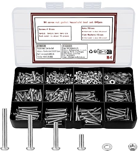 840 piezas de tornillos de cabeza lente con hexágono interior y juego de tuercas y arandelas, tornillos roscados M4, tornillos de máquina, tornillos para metal con tuercas y arandelas, kit de surtido.
