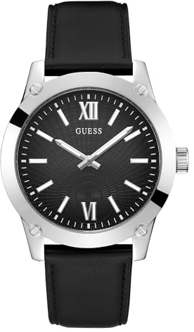 Guess Herrenuhr Analog Quarz mit Lederband GW0628G1, Schwarz, klassisch