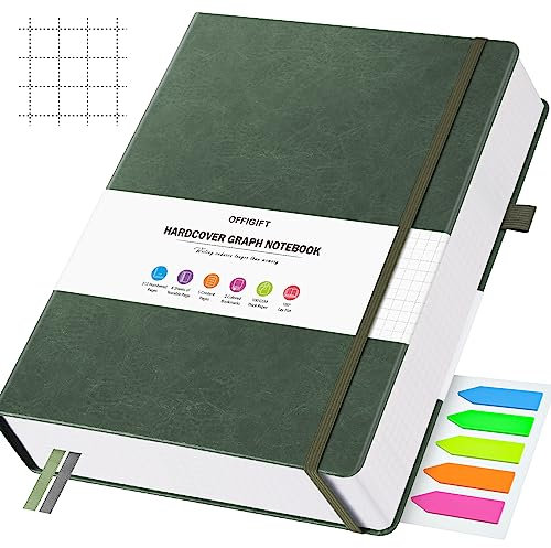 Graph Paper Notebook, 312 nummerierte Seiten, großes A4-Hardcover-Leder-Tagebuch, 100 g/m², kein Durchlaufen, kariertes Raster-Notizbuch für Grafiken, Notizen, Mathematik, 21,6 x 27,9 cm, Grün