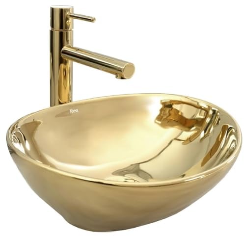 GTM Design Aufsatzwaschbecken Glanz Modern Waschbecken ohne Hahnloch - Elegant Aufsatzwaschbecken Oval für Badezimmer und Gäste WC - nur Bad Waschbecken - Modell 6