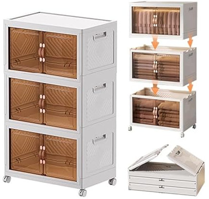 PAIDE P Contenitore Plastica con Coperchio e Sistema di Impilamento, Scatola in Plastica con Coperchio per Riporre Oggetti. Porta Giochi Bambini Contenitori con Ruote. (60 cm - 3 Scomparti)