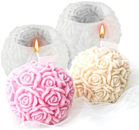 Ezydka Stampo per Candele in Silicone 2 Pezzi Stampi per Candele a Forma di Rose, Cera per Candele Fai da Te, Stampi Candele Silicone per Realizzare Candele, Saponi, Decorazioni per la Casa