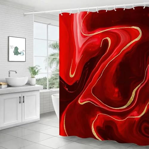 18meng Art Tenda da doccia rossa 100 x 200 cm, moderna, effetto marmo, effetto marmo, per vasca da bagno, tenda da doccia con sfumatura di colore, lavabile, per doccia e vasca da bagno
