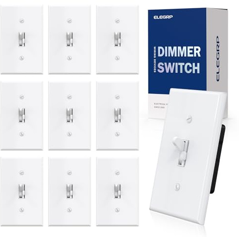 ELEGRP Digital Toggle Dimmer Switch for Dimmable LED, CFL and Incandescent Light Bulbs, Single Pole or 3-Way Toggle LED Dimmer Light Switch, Wall Plate Included, UL Listed, 10 Pack, White