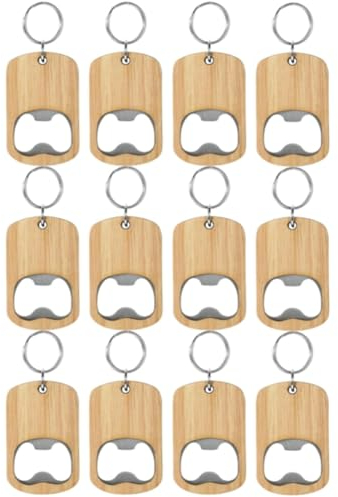 PAMENET Lot de 12 décapsuleurs en bois avec décapsuleurs en bois, porte-clés vierges gravés pour , la cuisine, les fêtes, faciles à utiliser