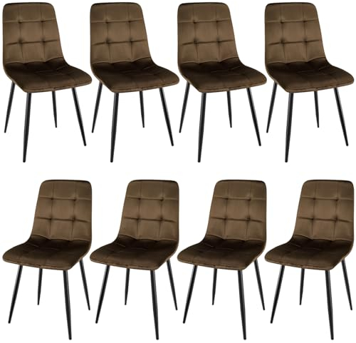 JIJIAN 8er Set Esszimmerstühle, Polsterstuhl Stühle mit Samtstoff und Schwarzen Metallbeinen, Küchenstühle mit 120 kg Tragkraft, Braun