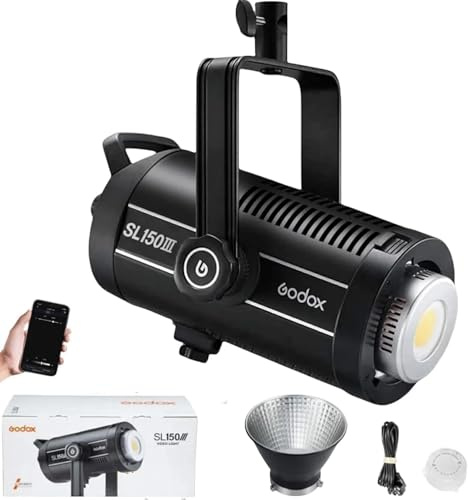 Godox SL150III 160W 73600Lux LED Vidéo Lampe avec télécommande RC-A6 | CRI 96+ Studio LED Light avec 8 FX Effects, Contrôle APP Bluetooth, Projecteur Puissant Ultra Silencieuse pour Photographie