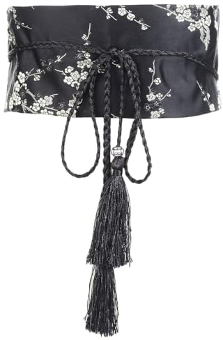 LEEQ Damen gürtel - Kimono Obi Gürtel, Breiter Bundesbund Japanischer Stickbänder Taillengürtel mit Quasten Vintage Print Hanfu Yukata Selbstgewebegürtel Obi Sash Yukata Cosplay Accessoires
