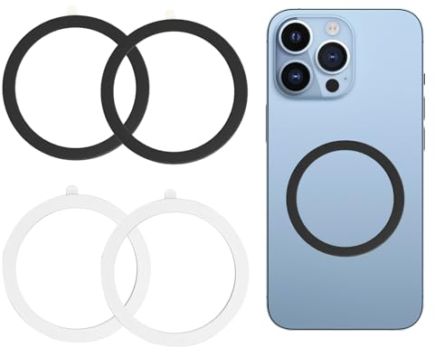 4 Pack Universal Magnetic Ring, MagSafe Sticker Ring Enhance Wireless Charging for iPhone 15/14/13/12 Series, Galaxy S23/S22, Compatible with Standard Cases, Precision Alignment, Black & White