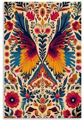 LAIRIBA Poster mit mexikanischen Flügeln, mexikanischer Blumen-Kunstdruck, traditionelles mexikanisches Dekor, südamerikanisches Vintage-Poster, lateinisches Dekor, kulturelles Geschenk,