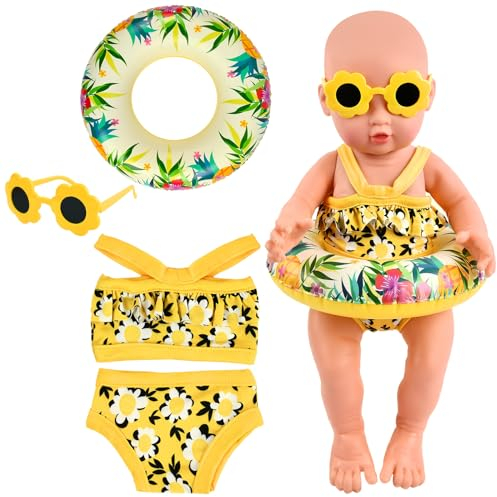Schwimm-Set für Puppen, Puppenkleidung Sommer Puppenzubehör Kleidung Outfits für Baby Puppen Schwimmset für Puppen mit Badeanzug Schwimmring Sonnenbrille für 35-45 cm New Born Baby Puppen