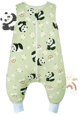 JiAmy Baby Schlafsack ohne Ärmel 1.0 Tog, Extended Beinen Schlafsäcke mit Beinen 100% Reine Ganzjährig Schlafanzug für Jungen Mädchen 2-3 Jahre Dunkelgrün Panda