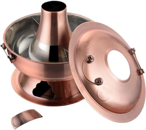 Parties Copper Shabu Shabu Pot Vintage Shabu Pot,Vintage Copper Shabu Shabu Hot Pot with Divider, Two-Flavor Chinese Charcoal Shabu Shabu Pot Cooker Stainless Steel Hot Pot Cookware for 3-7 People