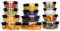 HOUSZY Glass Food Storage Containers with Lids-24-Piece Set–Glass–Rectangular, Square & Round Meal Prep Containers– Oven, Freezer, Microwave Safe–Airtight & Leakproof (Black)