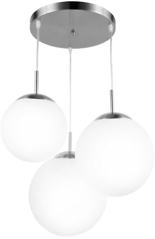 LED Hängeleuchte Kugeln 3 Flammig Kugelleuchte hängend Glas weiß Pendelleuchte Esstischleuchte, Nickel-matt, 3x E27 LED warmweiß, DxH 51,5x80 cm